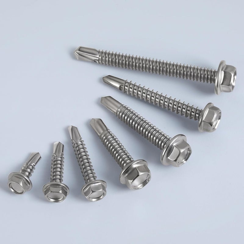 Krysay Self Drilling Screws for Metal,#8 x 1/2" (150Pcs),Hex Washer Head 410 Stainless Steel,Self Tapping Sheet Metal Roofing Screws with Driver Bit - Image 3